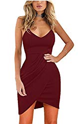 Zalalus Women’s Bodycon Cocktail Party Dresses Deep V Neck Backless Spaghetti Straps Sexy Summer Short Casual Club Dress Above Knee Length Sleeveless Wine Red Medium