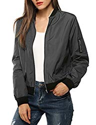 Zeagoo Womens Classic Quilted Jacket Short Bomber Jacket Coat, Grey, Medium