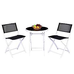 Giantex 3 PCS Folding Bistro Table Chairs Set Garden Backyard Patio Outdoor Furniture (Black)