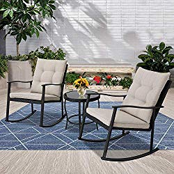 Incbruce Outdoor Rocking Chair Bistro Set 3-Piece Patio Furniture Sets All-Weather Steel Frame | Two Chairs & Round Glass Coffee Table for Patio Front Porch Garden Deck …