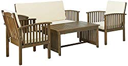 Christopher Knight Home 298932 Beckley Patio Furniture 4 Piece Acacia Wood Outdoor Chat Set, Grey