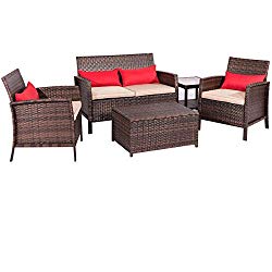 SUNCROWN Outdoor Patio Furniture 5-Piece Conversation Set All-Weather | Thick, Durable Cushions Washable Covers | Porch, Backyard, Pool Garden