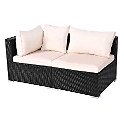 Tangkula Outdoor Wicker Furniture Set Infinitely Combination Cushion Wicker (1 Corner Sofa+ 1 armless Sofa)