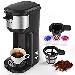 Single Serve K Cup Coffee Maker Brewer for K-Cup Pod & Ground Coffee, Compact Design Thermal Drip Instant Coffee Machine with Self Cleaning Function, Brew Strength Control by Sboly