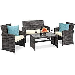 Best Choice Products VD-50276WH 4-Piece Wicker Patio Furniture Set, Gray