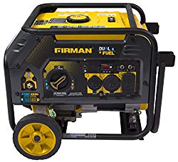Firman H03652 4550/3650 Watt Recoil Start Gas or Propane Dual Fuel Portable Generator CARB and cETL Certified with Wheel Kit, Black