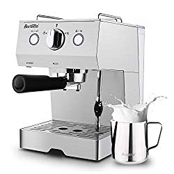 Barsetto Espresso Machine With Milk Frother,Espresso Maker, Coffee Maker with milk steamer,1050W,15 Bar Pump,Stainless Steel