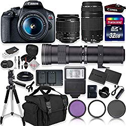 Canon EOS Rebel T7 DSLR Camera with 18-55mm EF-S f/3.5-5.6 is II Lens & EF 75-300mm f/4-5.6 III Lens + 420-800mm Zoom Lens + 32GB High Speed Memory + Camera Bag + Full Accessory Bundle