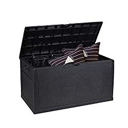 HYD-parts Black Patio Storage Bench Indoor/Outdoor Deck Box, Garden Storage Plastic Container Bench Box 120 Gallon