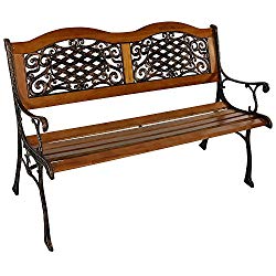 Sunnydaze 2-Person Outdoor Garden Bench, Cast Iron and Wood Frame with Ivy Crossweave Design, 49-Inch