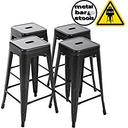 BestMassage Bar Stools Metal Counter Height 30″ Industrial Stackable Modern Backless Indoor/Outdoor Kitchen Seat Dining Chairs Set of 4,