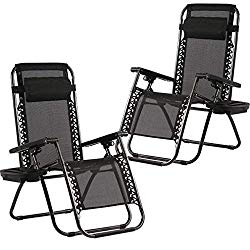 BestMassage Zero Gravity Chairs Set of 2 with Pillow and Cup Holder Patio Outdoor Adjustable Dining Reclining Folding Chairs for Deck Patio Beach Yard (Black)