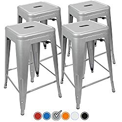 UrbanMod 24 Height 330lb Capacity Gray Kitchen Counter Chair Island Outdoor Industrial Galvanized Metal Bar Stools, Silver