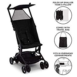 The Clutch Stroller by Delta Children – Lightweight Compact Folding Stroller – Includes Travel Bag – Fits Airplane Overhead Storage – Black