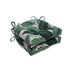 Pillow Perfect Outdoor | Indoor Swaying Palms Capri Reversible Chair Pad (Set of 2), Blue 16 X 15.5 X 4