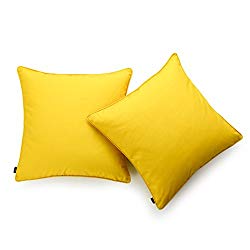 Hofdeco Decorative Throw Pillow Cover INDOOR OUTDOOR WATER RESISTANT Canvas Vibrant Yellow Solid 18″x18″ Set of 2