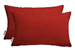 RSH Décor Set of 2 Indoor Outdoor Decorative Rectangle Lumbar Throw Pillows Made of Sunbrella Canvas Jockey Red (20″ x 12″)