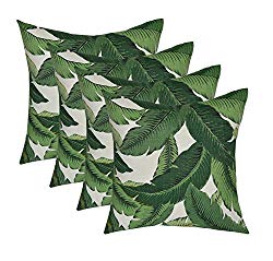 RSH DECOR Set of 4 – Indoor/Outdoor 17″ Square Decorative Throw/Toss Pillows Made with Tommy Bahama Home Fabric – Swaying Palms – Aloe – Green Tropical Palm Leaf Fabric