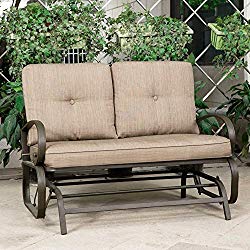 Cloud Mountain Patio Glider Bench Outdoor Cushioned 2 Person Swing Loveseat Rocking Seating Patio Swing Rocker Lounge Glider Chair, Gradient Brown
