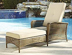Cosco Outdoor Adjustable Chaise Lounge Chair Lakewood Ranch Steel Woven Wicker Patio Furniture with Cushion, Brown