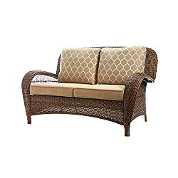 Hampton Bay Beacon Park Wicker Outdoor Loveseat with Toffee Cushions