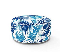 Fabritones Outdoor Inflatable Stool Blue Leaf Round Ottoman Portable Foot Rest for Patio, Camping Home Yoga – Suitable for Kids and Adults