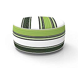 Fabritones Outdoor Inflatable Stool Navy Green White Stripe Round Ottoman Portable Foot Rest for Patio, Camping Home Yoga – Suitable for Kids and Adults