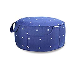Fabritones Outdoor Inflatable Stool Round Ottoman Navy Polka Dot Portable Foot Rest for Patio, Camping Home Yoga – Suitable for Kids and Adults