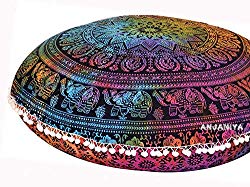 GANESHAM Indian Meditation Floor Pillow Round Cushion Cover Seating Pouf Bohemian Seating Pouf Ottoman 32×32