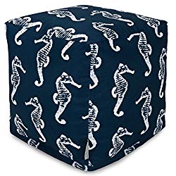 Majestic Home Goods 85907236033 Sea Horse Indoor/Outdoor Bean Bag Ottoman Pouf Cube, Small, Navy
