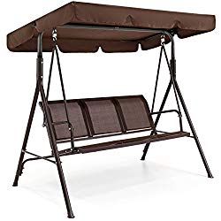 Best Choice Products 2-Person Outdoor Convertible Canopy Swing Chair Bench w/Weather Resistant Powder Finish – Brown