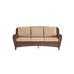 Hampton Bay Beacon Park Steel Wicker Outdoor Sofa with Toffee Cushions