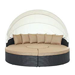 Modway Quest Circular Outdoor Wicker Rattan Patio Daybed with Canopy in Espresso Mocha