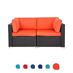 Peach Tree Wicker Loveseats Patio Sectional Corner Sofa All Weather Rattan Outdoor Thick Cotton Sofa Set