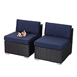 PHI VILLA 2-Piece Patio Furniture Set Rattan Sectional Sofa with Seat Cushions, Blue