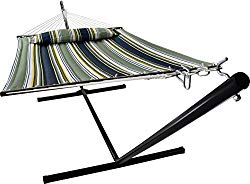 Sorbus Hammock with Spreader Bars and Detachable Pillow, Heavy Duty, 450 Pound Capacity, Accommodates 2 People, Perfect for Indoor/Outdoor Patio, Deck, Yard (Hammock with Stand, Blue/Aqua)