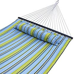 ZENY New Portable Cotton Hammock Quilted Fabric with Pillow Double Size Spreader Bar Heavy Duty Outdoor Camping w/Detachable Pillow, Suitable for 12FT Hammock Stand