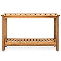 Best Choice Products 48in 2-Shelf Indoor Outdoor Multifunctional Eucalyptus Wood Buffet Bar Storage Console Table Organizer w/Natural Finish