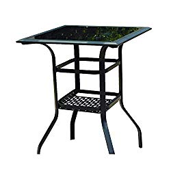 LOKATSE HOME Outdoor Bistro Bar Patio Table 2-Tier Tempered Glass Top with Storage, Black