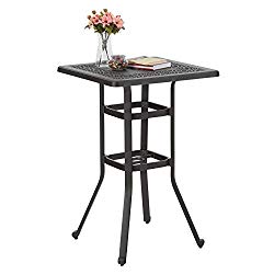 PHI VILLA 27.5″ Cast Aluminum Patio Outdoor Frosted Surface Square Bar Height Bistro Table – 42″ Pub Height
