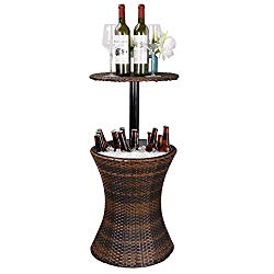 ZENSTYLE Height Adjustable Cool Bar Rattan Style Outdoor Patio Table Designed Cooler All-Weather Wicker Bar Table with Ice Bucket for Party, Pool, Deck, Backyard (Brown)
