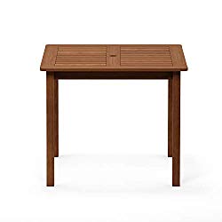 Furinno FG18006 Tioman Hardwood Patio Furniture Square Table with Umbrella Hole, Natural