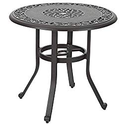 PHI VILLA 32 in Cast Aluminum Patio Outdoor Bistro Round Dining Table with Frosted Surface