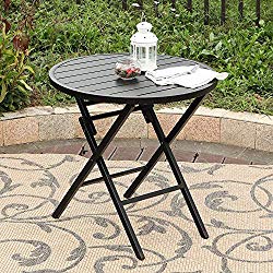 PHI VILLA Dia.28 Patio Round Folding Bistro Table,Outdoor Portable Dining Table, Aluminum Table Top, Metal Footing Frame, Black