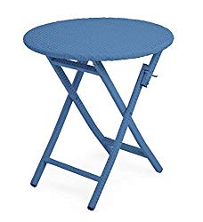 Plow & Hearth Tangier Wicker Outdoor Furniture Folding Round Bistro Table 28 Dia. x 29 H Blue