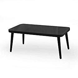 Great Deal Furniture 307761 Fanny Outdoor Coffee Table with Tempered Glass Top, Black