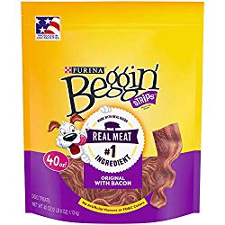 Purina Beggin’ Strips Made in USA Facilities Dog Training Treats; Original With Bacon – 40 oz. Pouch