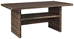 Ashley Furniture Signature Design – Salceda Outdoor Dining Table – Wicker – Faux Wood Top – Brown