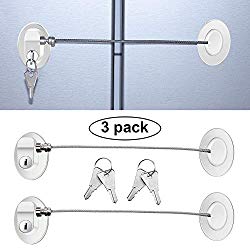 3 Pieces Refrigerator Door Lock Strong Adhesive Freezer Door Lock File Drawer Lock Child Safety Cupboard Lock with Keys (White)