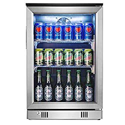 Advanics Frost Free Beverage Refrigerator 110 Can Mini Fridge Cooler with LED Lighting & Lock for Beer Cola or Soda, Stainless-Steel Trimed & Tempered Glass Door, SC-88F